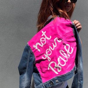 Hand Painted Cropped “Not Your Babe" Denim Jacket